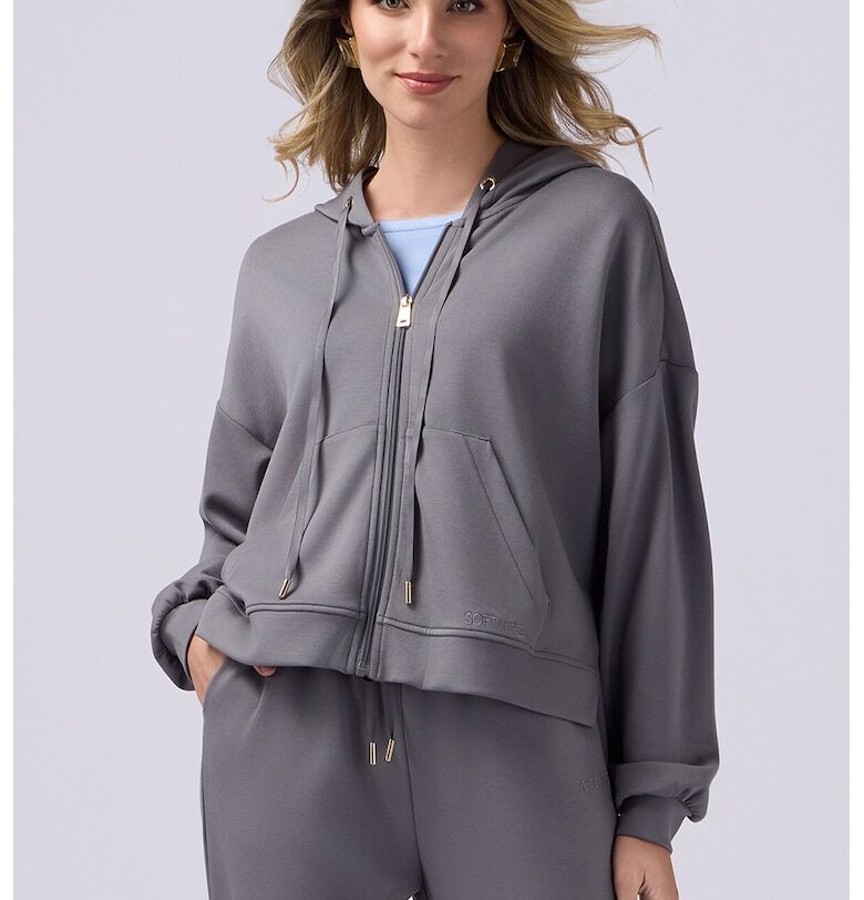 Худи с цип и предни джобове - Антрацитно сиво Oltre