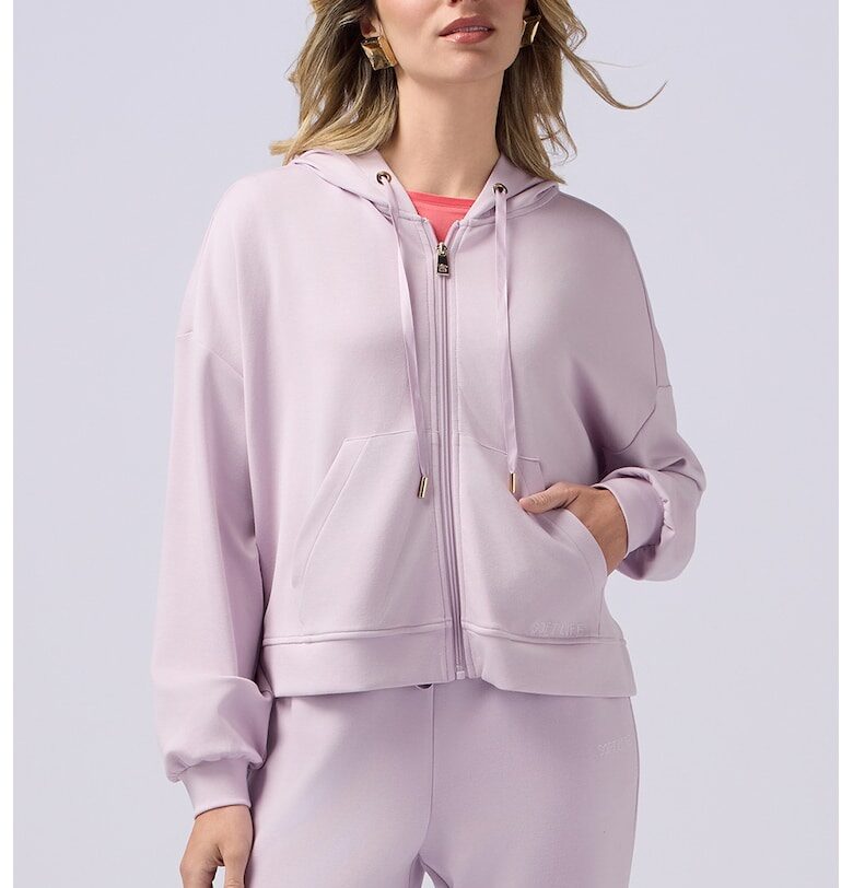 Худи с цип и предни джобове - Лилав Oltre