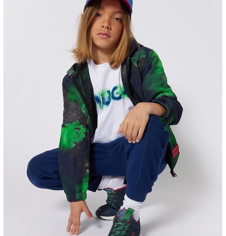 Худи с цип и принт - Ултрамарин синьо/Светлозелен HUGO