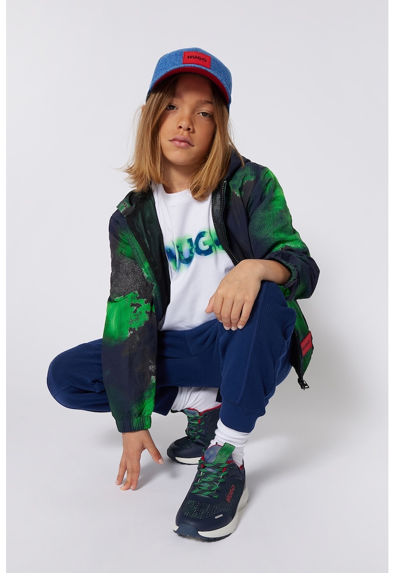 Худи с цип и принт - Ултрамарин синьо/Светлозелен HUGO