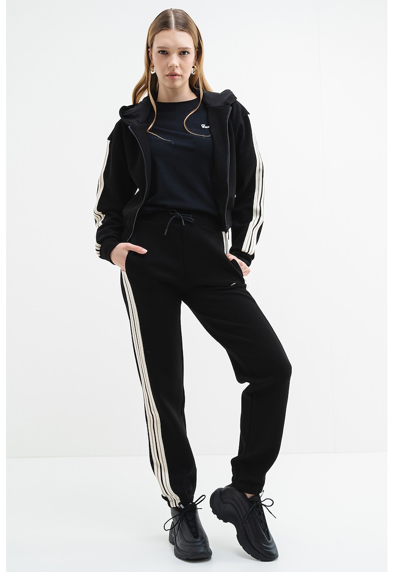 Худи с цип и райе - Черен GUESS