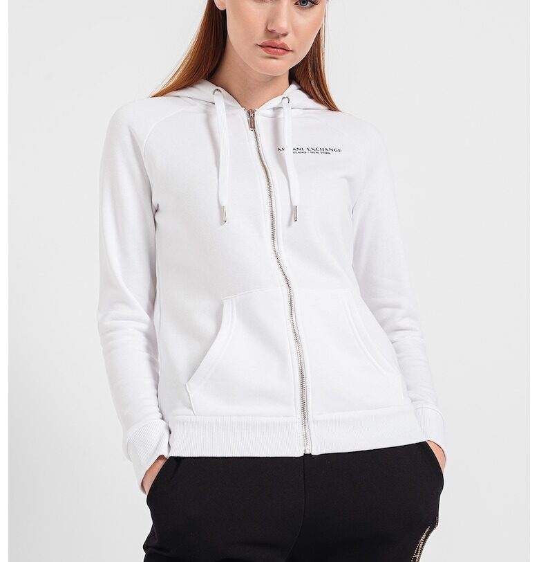 Худи с цип и ръкави реглан - Бял ARMANI EXCHANGE