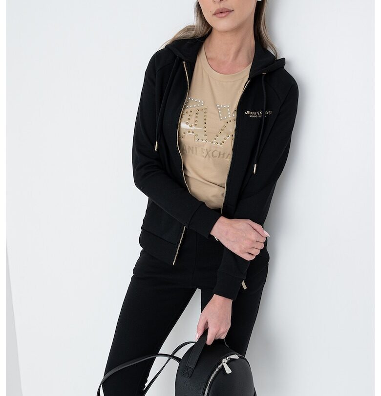 Худи с цип и ръкави реглан - Златист/Черен ARMANI EXCHANGE