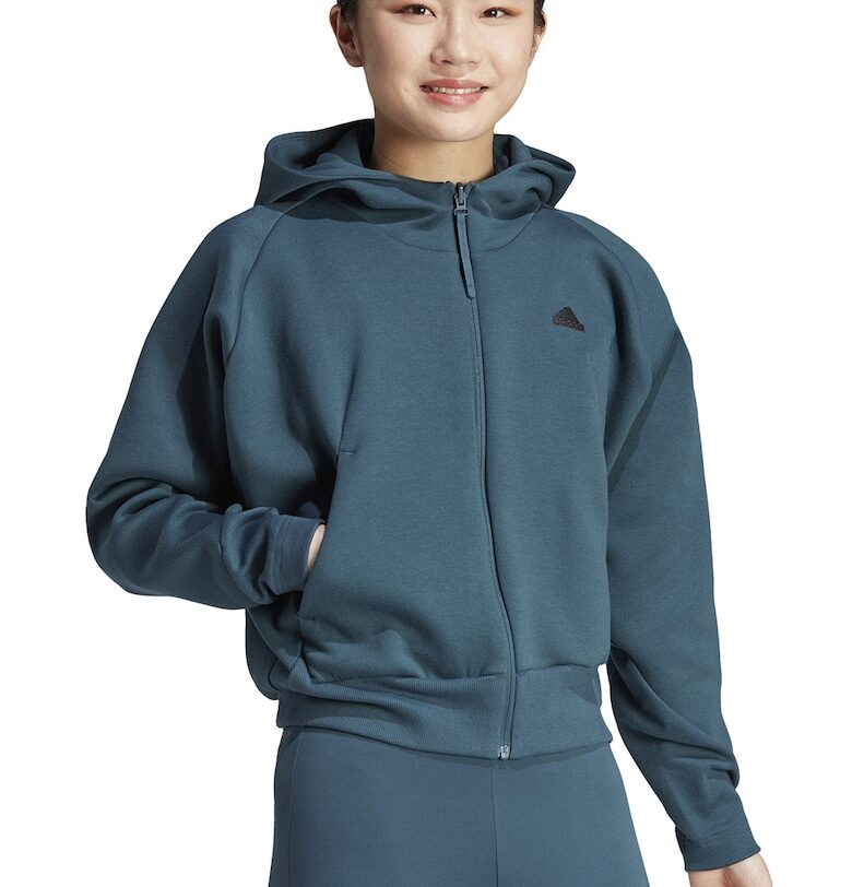 Худи с цип и скосени джобове - Петролно синьо adidas Sportswear