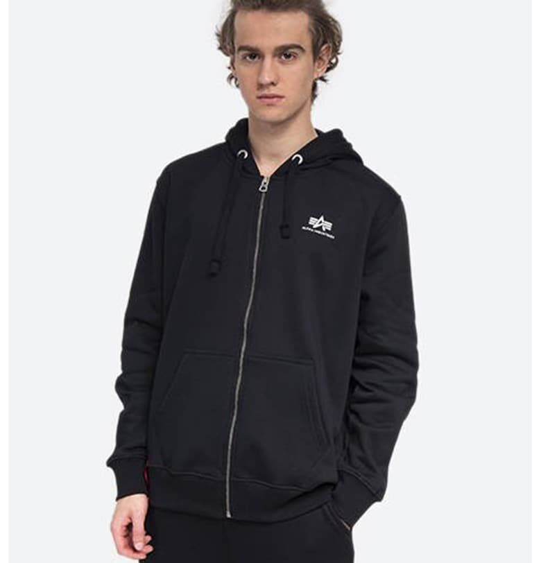Худи с цип и скосени джобове - Черен ALPHA INDUSTRIES