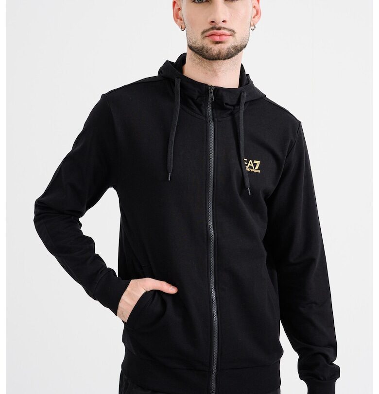 Худи с цип и странични джобове - Черен/Избеляло черно EA7