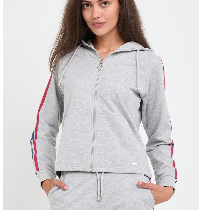 Худи с цип - контрасти и странични ленти - Сив меланж Lee Cooper
