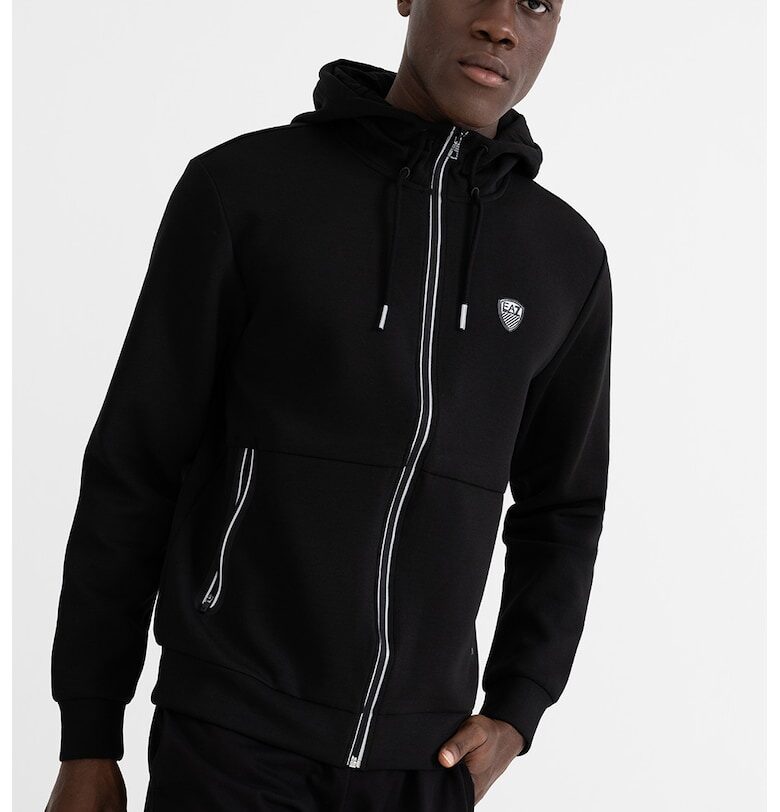 Худи с цип с контрасти - Черен EA7