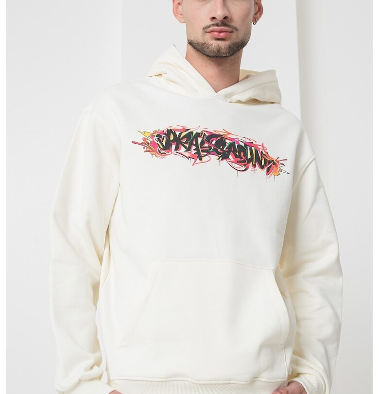 Худи с шарка и джоб кенгуру - Бял Sprayground
