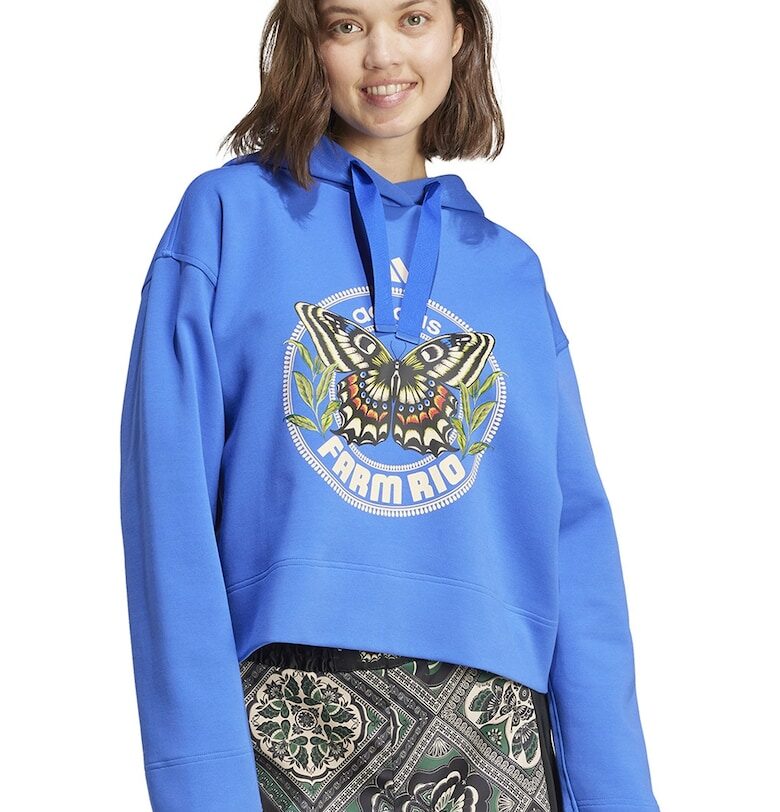 Худи с шарка и паднали ръкави - Кралско Синьо adidas Sportswear