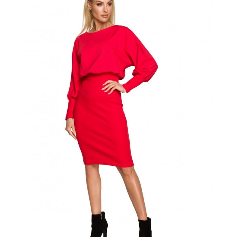 Червена памучна рокля с мека материя - Червен MOE