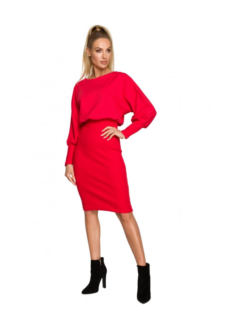 Червена памучна рокля с мека материя - Червен MOE