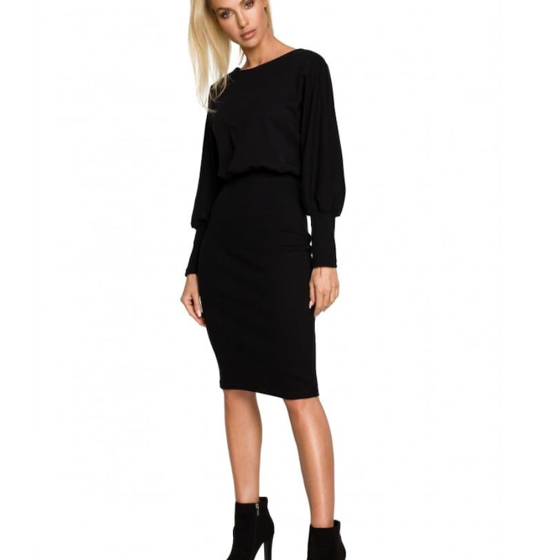 Червена памучна рокля с мека материя - Черен MOE