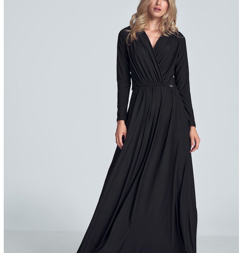 Черна макси рокля  модел M705 - дълъг ръкав - черно - полиестер Figl