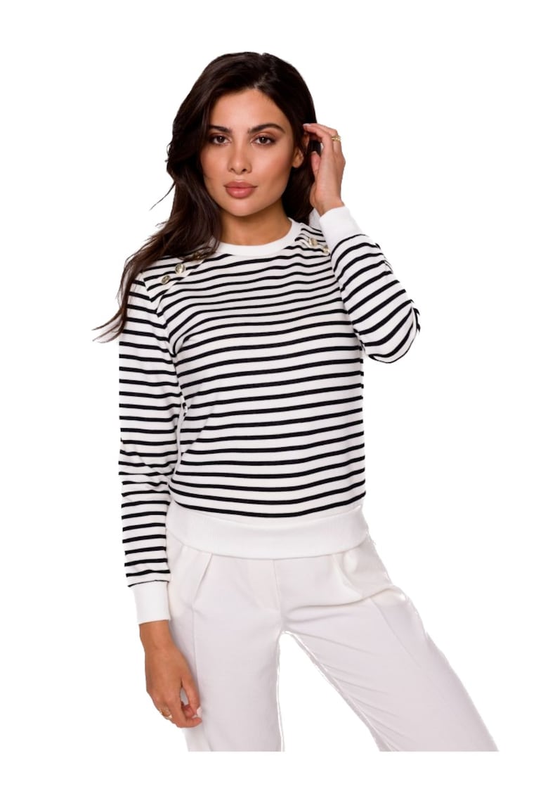 Черно бяла дамска тениска с дълъг ръкав Elaice B251 - Бял BeWear