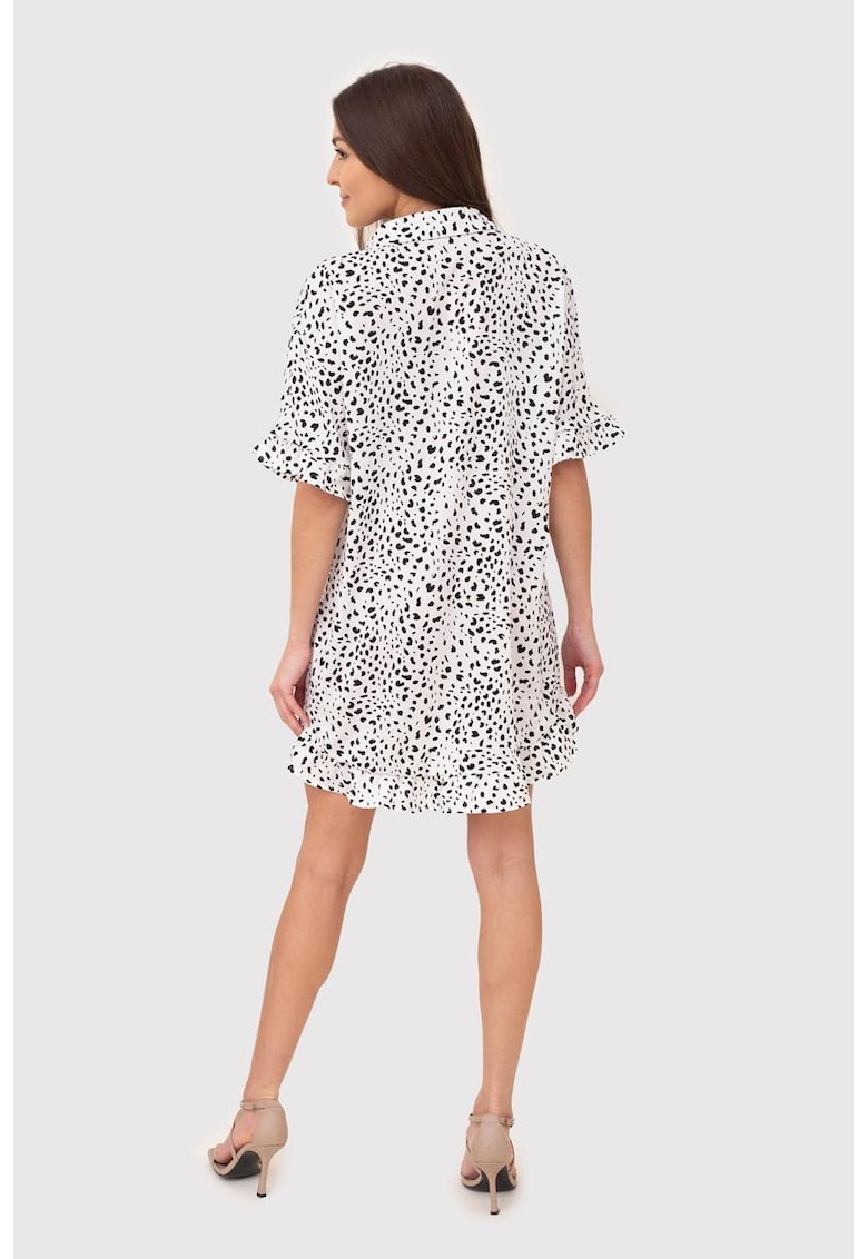 Черно-бяла рокля риза с волани DA1743 BLACK/WHITE - Бял/Черен Ax Paris