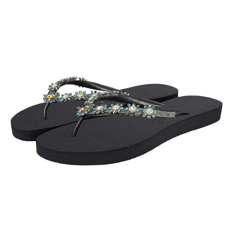 Чехли Dolce Turquoise с декоративни камъни - Черен UZURII