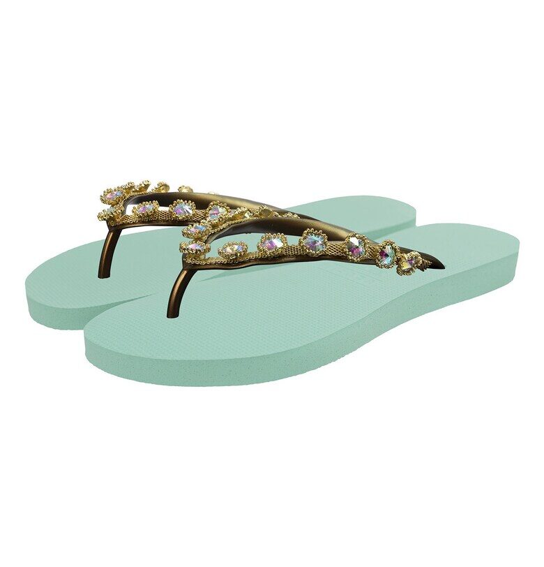 Чехли с каишка с мъниста - Ментово зелено UZURII