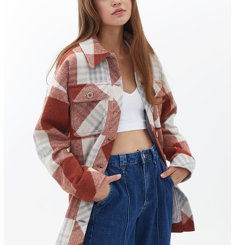 Шакет на каре с вълна - Червен/Светло сив OXXO