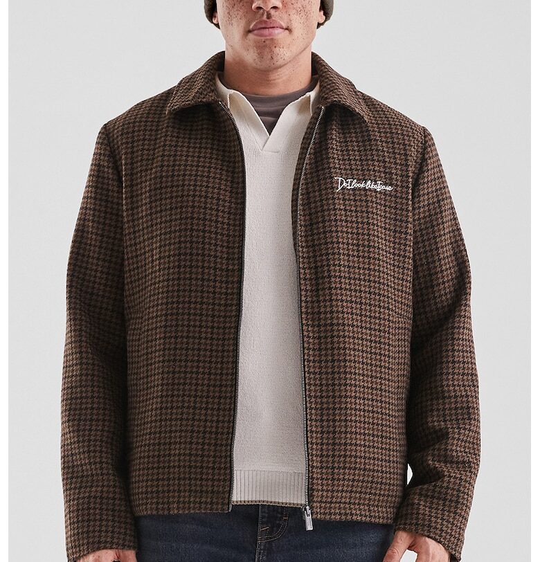 Шакет с вълна - пепит и цип - Кафяв QS