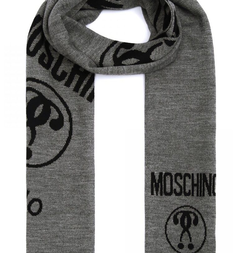 Шал от вълнена смес с контрастно лого - Сив | Черен Moschino