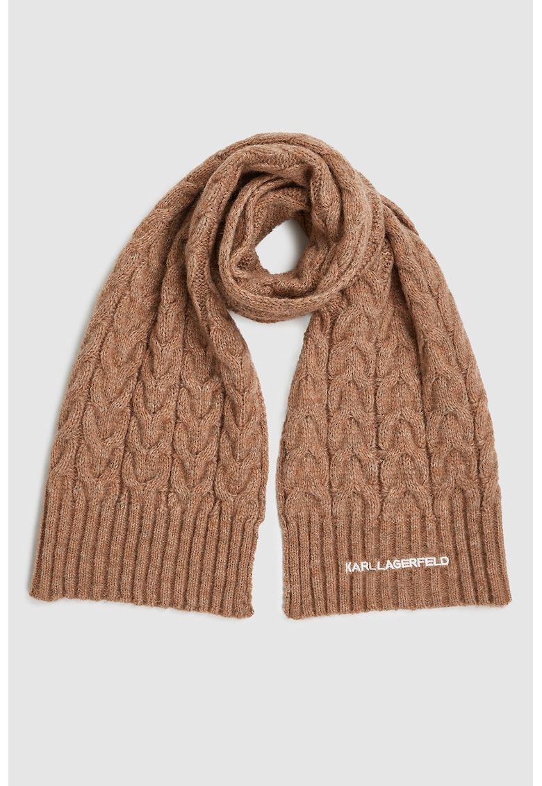 Шал с вълна с лого - Бял/Камел Karl Lagerfeld