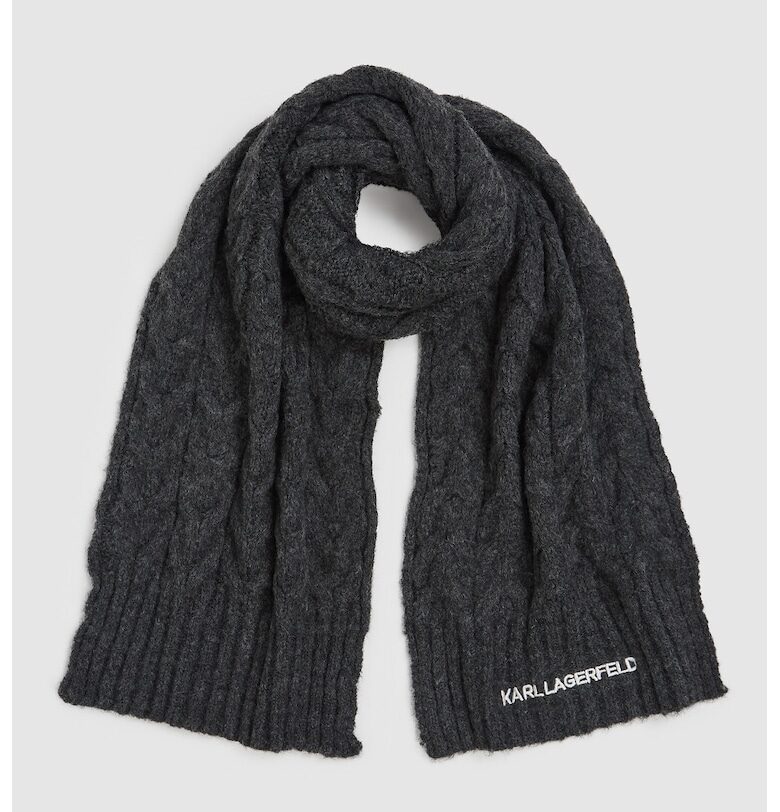 Шал с вълна с лого - Сив меланж Karl Lagerfeld