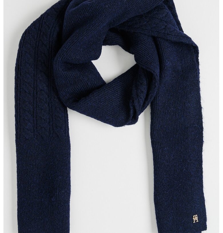Шал с вълна с плетка осморка - Ултрамарин синьо Tommy Hilfiger