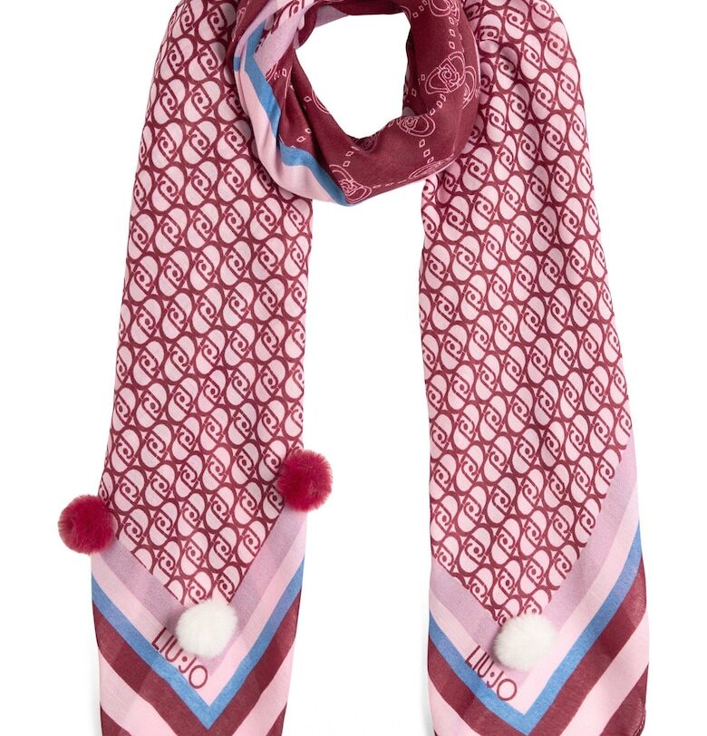 Шал с десен и помпони - Малина Liu Jo