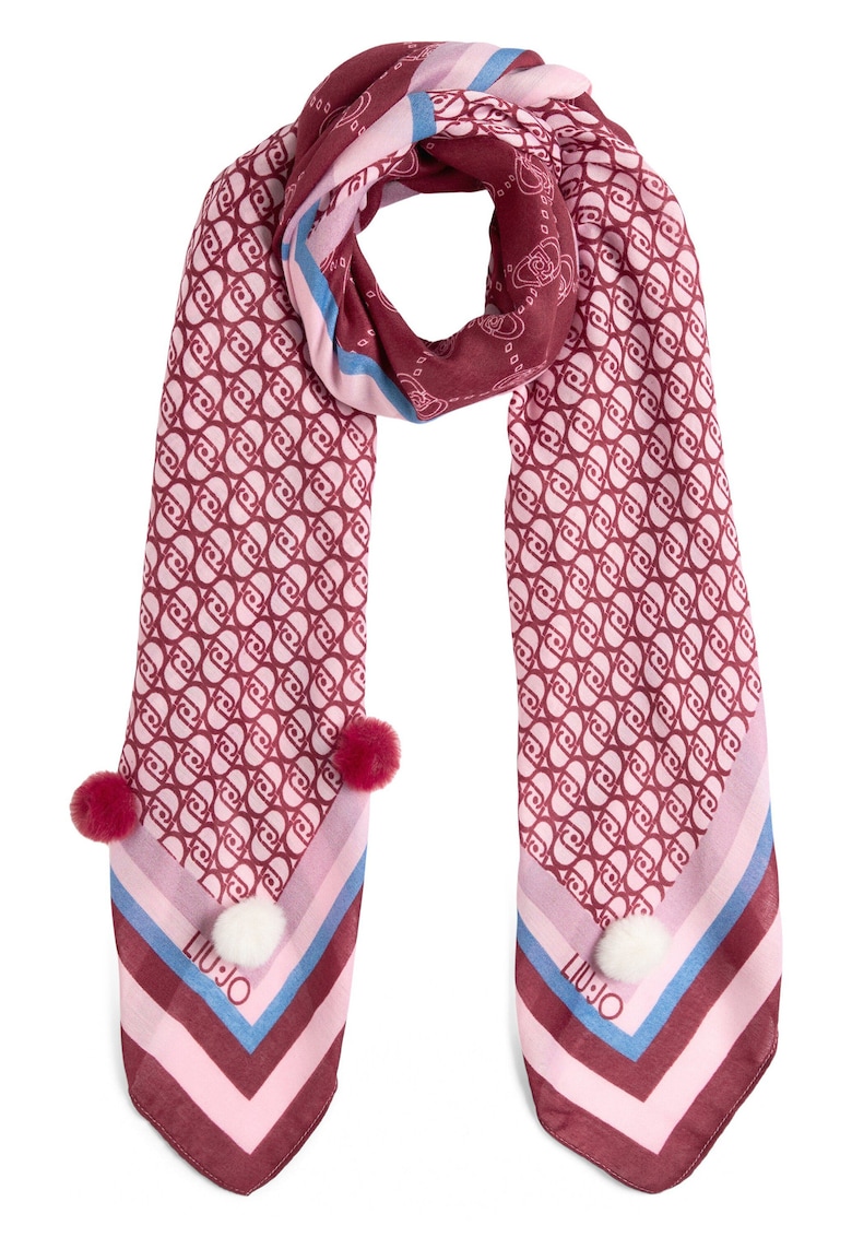 Шал с десен и помпони - Малина Liu Jo