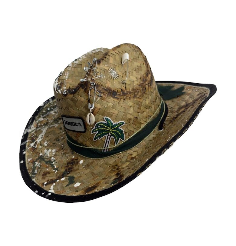 Шапка - каубойски стил - слама - Ръчно изработена - ръчно рисувана и с аксесоари - Ямайка - Кафяв Pursehuit