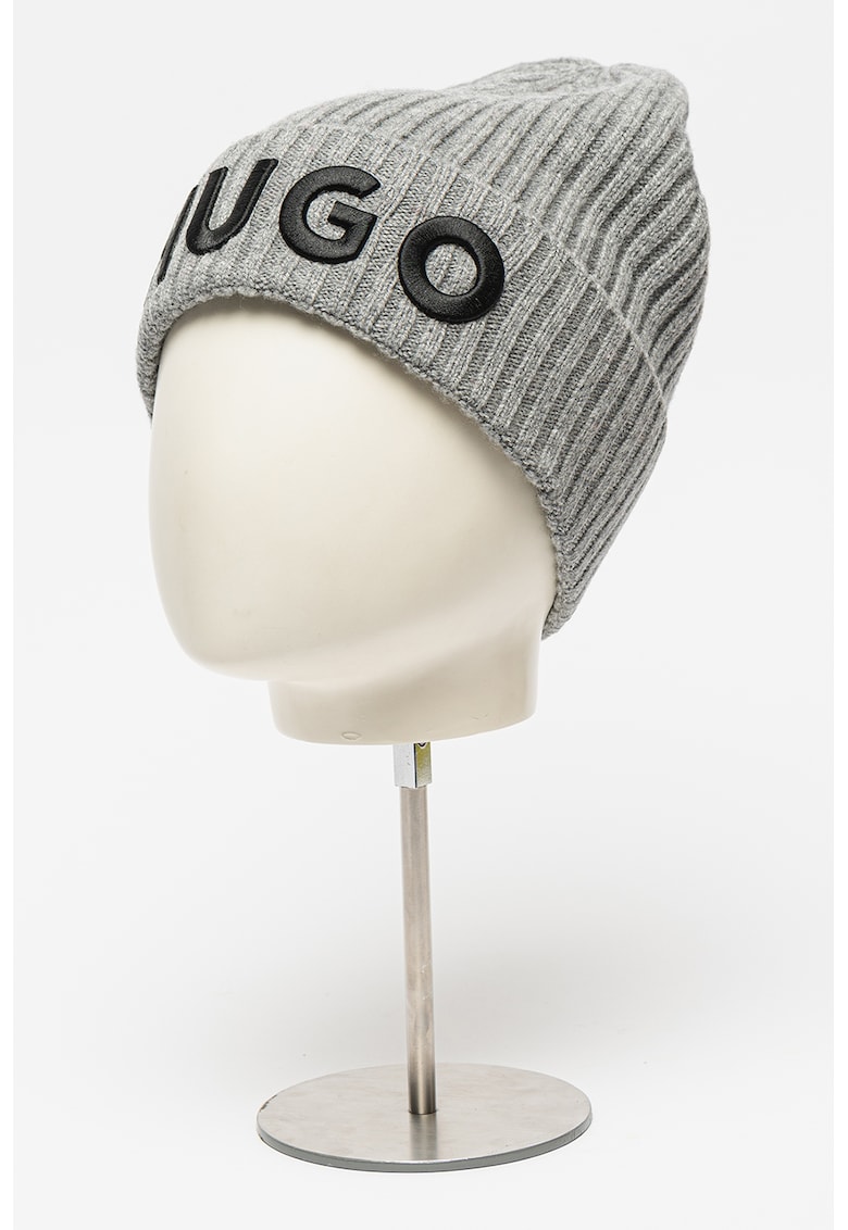 Шапка от необработена вълна с лого - Сив меланж HUGO