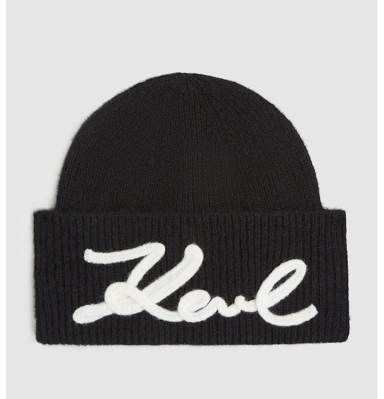 Шапка с плетено лого - Черен Karl Lagerfeld