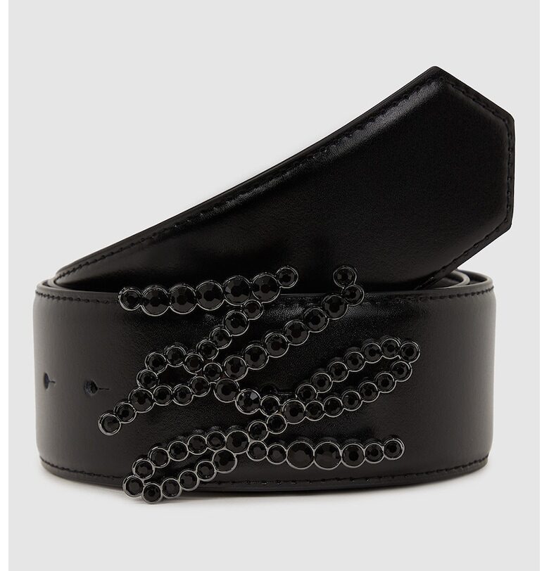 Широк колан с декоративни камъни - Черен Karl Lagerfeld