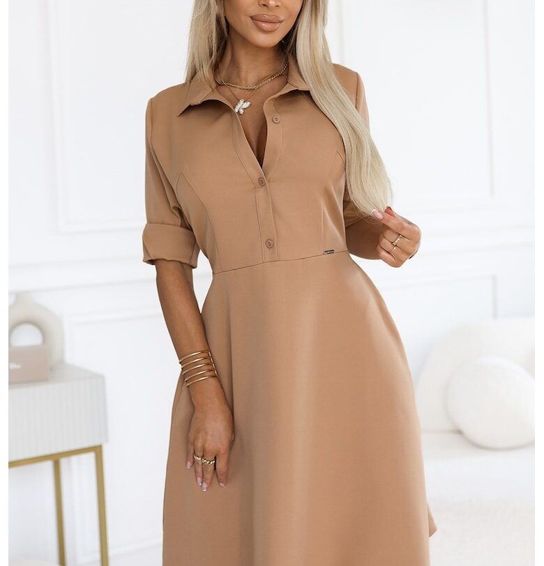 Широка рокля с яка -  Бежов Numoco