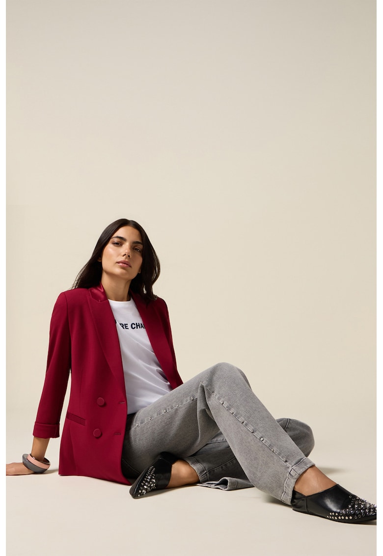 Широки дънки със странични декоративни капси - Светло сив Oltre