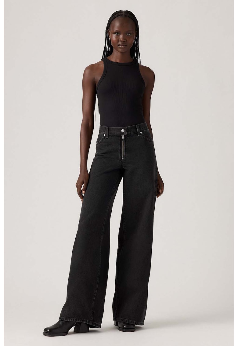 Широки памучни дънки Youth с миди талия - Черен Levis