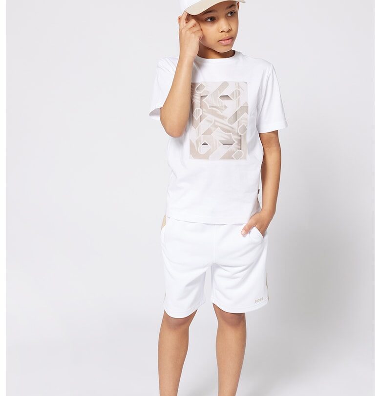 Шорти с връзка на талията - Бял/Светло бежово BOSS Kidswear