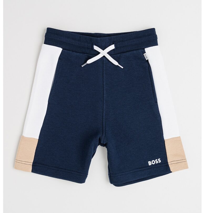 Шорти с памук с регулираща се талия - Бял/Тъмносин BOSS Kidswear