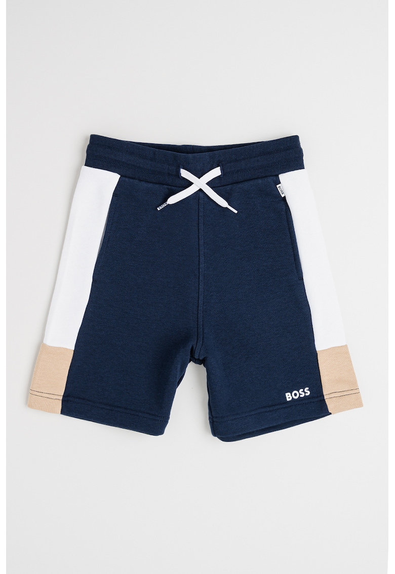 Шорти с памук с регулираща се талия - Бял/Тъмносин BOSS Kidswear