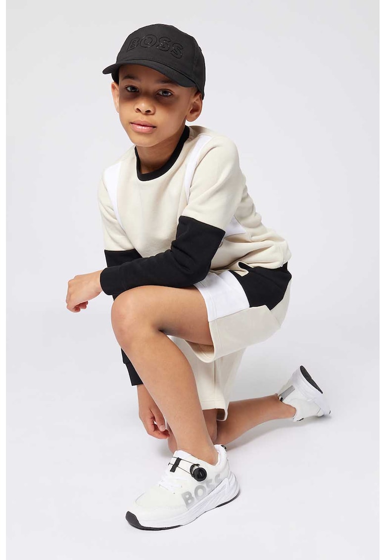 Шорти с памук с регулираща се талия - Бял/Черен/Мръснобял BOSS Kidswear