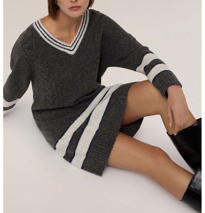 Шпиж рокля-пуловер - Слонова кост/Меланж тъмно сиво Motivi