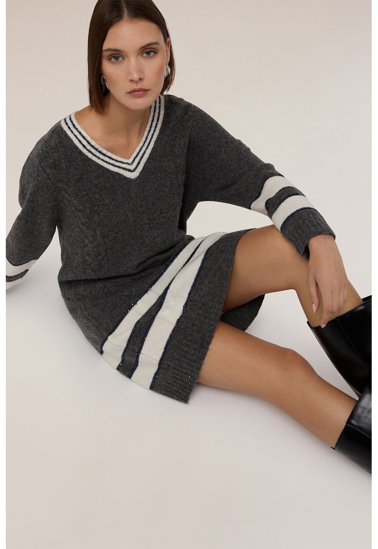 Шпиж рокля-пуловер - Слонова кост/Меланж тъмно сиво Motivi
