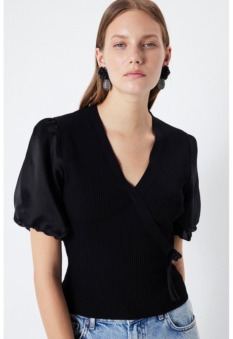 Шпиц блуза с бухнали ръкави - Черен/Избеляло черно Ipekyol