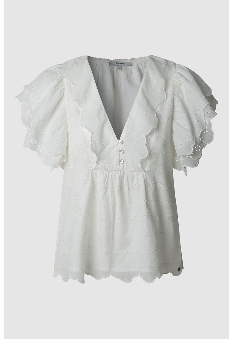 Шпиц блуза с вълнообразни краища - Бял Pepe Jeans London