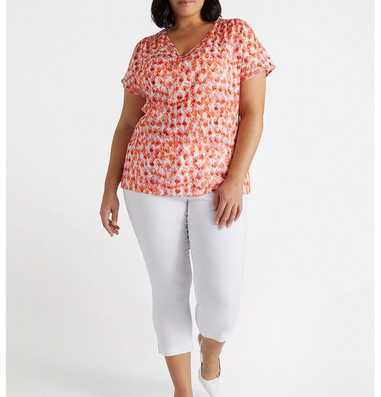 Шпиц блуза с десен - Бял/Мандарина Fiorella Rubino