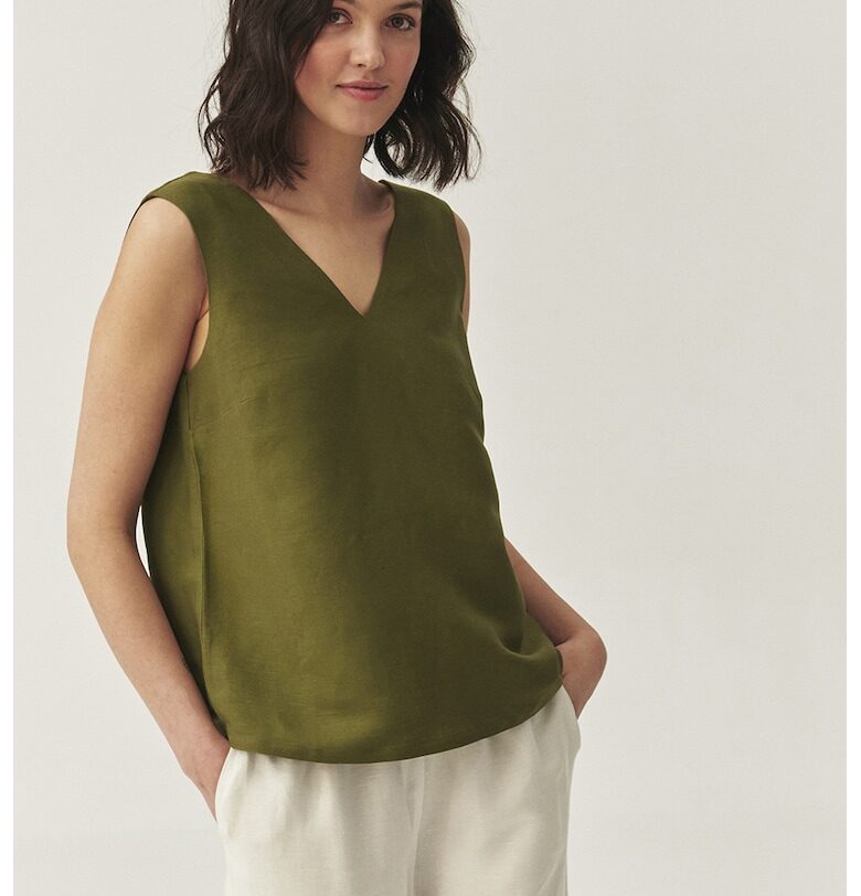 Шпиц блуза с лен - Маслинено зелено Tatuum