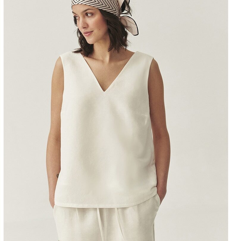 Шпиц блуза с лен - Светло бежово Tatuum