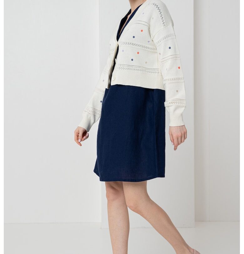 Шпиц жилетка с копчета и паднали ръкави - Слонова кост/Оранжев/Тъмносин United Colors of Benetton