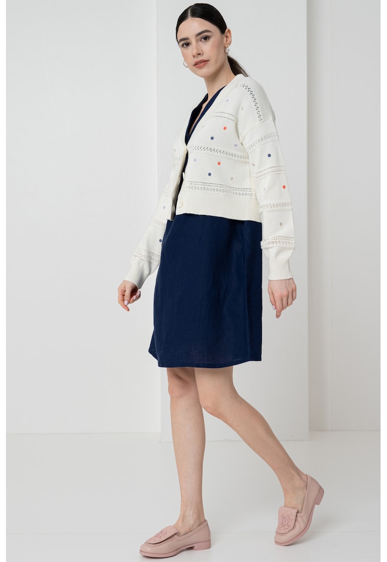 Шпиц жилетка с копчета и паднали ръкави - Слонова кост/Оранжев/Тъмносин United Colors of Benetton